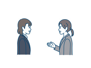 会話をするスーツ姿の女性のイラスト　話し合い　コミュニケーション