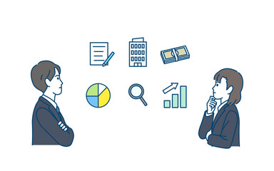 就活、会社について調べる新卒の若い男女　採用情報