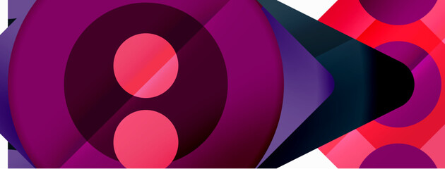 Trendy minimal geometric abstract background. Triangles, squares and circles bright colors backdrop. Vector Illustration For Wallpaper, Banner, Background, Card, Book Illustration, landing page