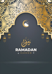 Fototapeta na wymiar ramadan kareem islamic flyer design with calligraphy and arabian style