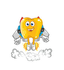 gold teeth with jetpack mascot. cartoon vector