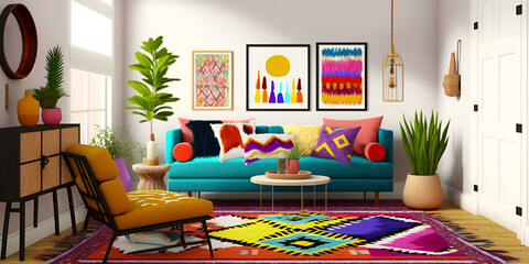Minimalist modern living room, Contemporary living room, Neutral  modern living room decor, boho living room, cozy living room. bohemian living room, modern rustic living room, generative ai