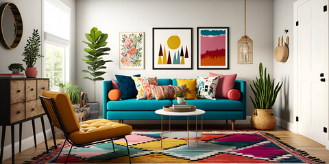 Minimalist modern living room, Contemporary living room, Neutral  modern living room decor, boho living room, cozy living room. bohemian living room, modern rustic living room, generative ai