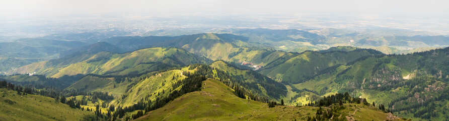 Scenic Almaty hills and mountains, panoramic view. - obrazy, fototapety, plakaty