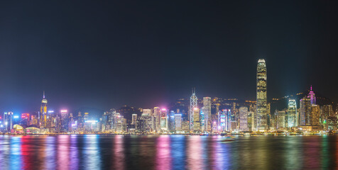Fototapeta na wymiar Panorama of Victoria harbor of Hong Kong city at night