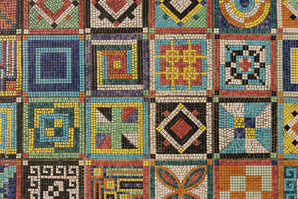 Poster Colorful mosaic pattern on floor surface. Architecture abstract background