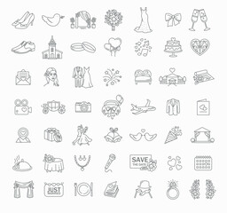 Collection of beautiful thin line style vector wedding icons - 576192739