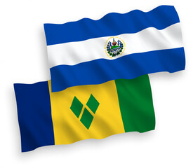 Flags of Saint Vincent and the Grenadines and Republic of El Salvador on a white background