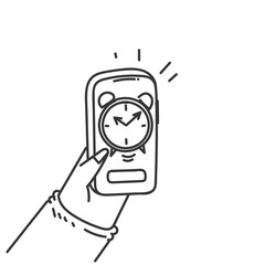 hand drawn doodle clock on phone screen illustration vector