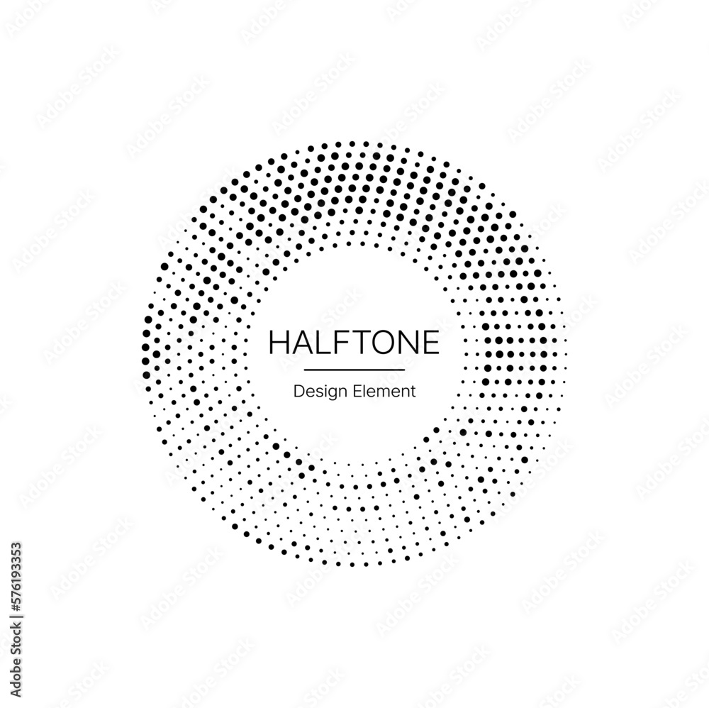 Poster Halftone circle frame, black dots pattern border