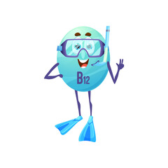Cartoon vitamin B12 with fins and diving mask