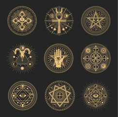 Mason signs, occult and esoteric pentagram symbols