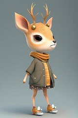 Deer  as Super Cute Cool Fashion Model with Expression Generative AI Digital Illustration Part#280223