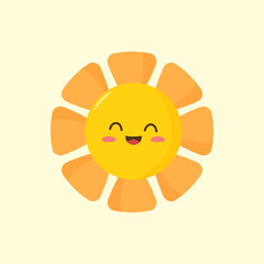 Happy cute smiling kawaii sun character. Good morning. Isolated on a light background. Vector illustration in flat cartoon style.