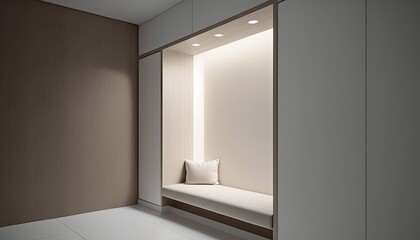 Fototapeta premium Empty room interior background natural light,Interior of modern and minimalist style living room with a copy space, frame mockup on wall for artwork, photo, painting or presentation,Generative AI