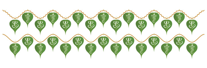 peepal leaf cut ganpati Garland. Decoration for Indian Hindu Auspicious Occasion, ganesh chaturthi special. natural peepal leaf ornate vector, editable design. - obrazy, fototapety, plakaty