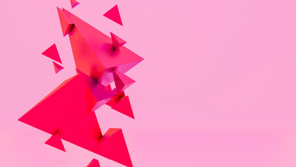 red-violet pyramids of different sizes on a pink background. 3d render illustration