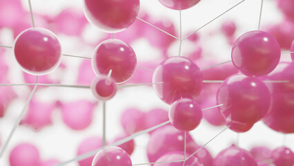 gently pink background from different spheres interconnected. 3d render illustration