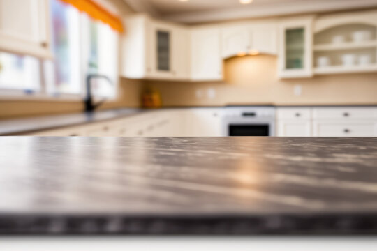 Close up photography of Marble table with kitchen Background