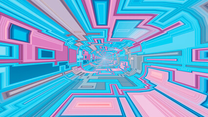 Fototapeta premium abstract background. different purple blue geometric patterns. tunnel. 3d render illustration