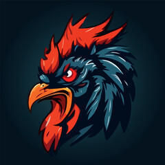 Angry rooster head mascot esport logo vector illustration with isolated background © tanjidvect