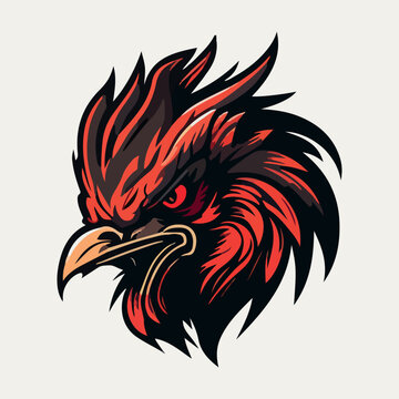 Angry rooster head mascot esport logo vector illustration with isolated background