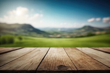 Fototapeta na wymiar Close up photography of old wooden table with nature Background
