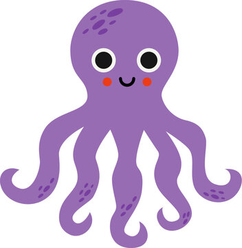 Vector illustration of purple octopus isolated on white background.