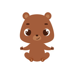 Cute little sitting bear. Cartoon animal character for kids cards, baby shower, invitation, poster, t-shirt composition, house interior. Vector stock illustration