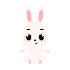 Obraz premium Cute little sitting bunny. Cartoon animal character for kids cards, baby shower, invitation, poster, t-shirt composition, house interior. Vector stock illustration