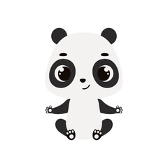 Cute little sitting panda. Cartoon animal character for kids cards, baby shower, invitation, poster, t-shirt composition, house interior. Vector stock illustration
