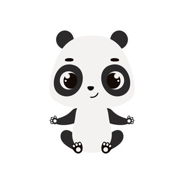 Cute little sitting panda. Cartoon animal character for kids cards, baby shower, invitation, poster, t-shirt composition, house interior. Vector stock illustration