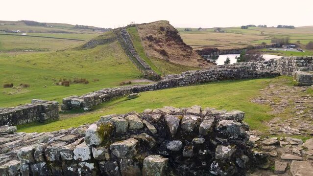 Hadrians's Wall Roman Wall at Cawfields Quarry, Haltwhistle, Hexham, Northumberland, England.