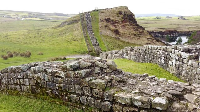 Hadrians's Wall Roman Wall at Cawfields Quarry, Haltwhistle, Hexham, Northumberland, England.