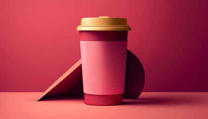 Coffee cup in Viva Magenta color, generative AI.