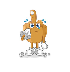 middle finger cry with a tissue. cartoon mascot vector