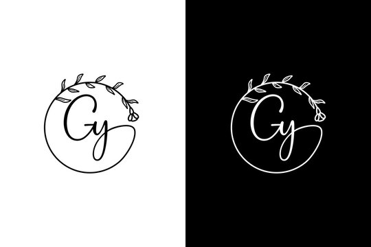 Initial Letter Gy circle floral botanical logo design stock vector