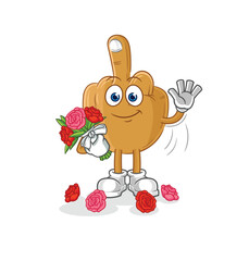 middle finger with bouquet mascot. cartoon vector