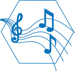 Music note icon, wavy music notes icon blue vector