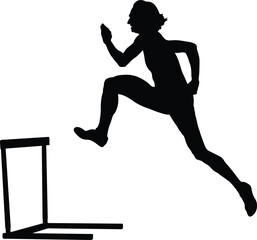 women athlete running hurdles black silhouette