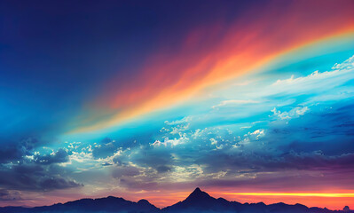 amazing evening sunrise sky with blue and orange clouds