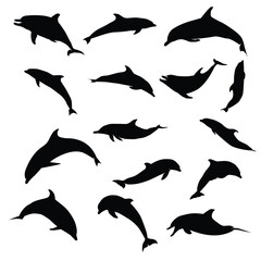 dolphin silhouette vector set illustration