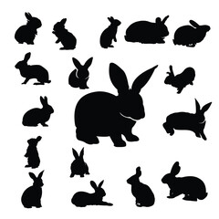 rabbit silhouette vector set illustration