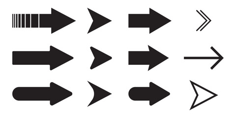 Set of arrows icon black color isolated on white background, vector illustration 