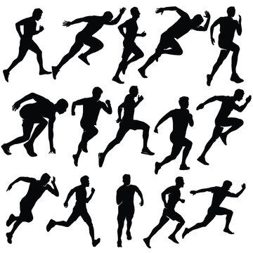 running man silhouette vector set illustration