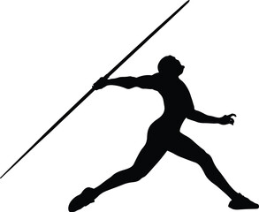 javelin throw male athlete black silhouette on white background