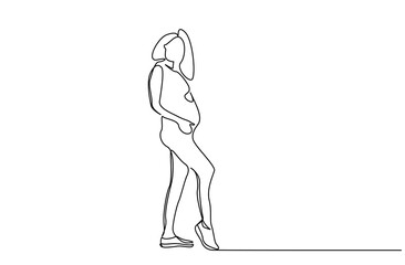young pregnant woman standing pose line art