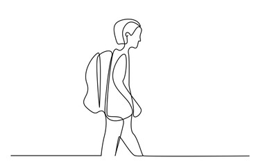 young boy student walking to school with backpack