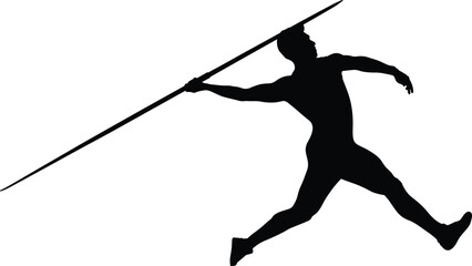 athlete javelin thrower black silhouette on white background