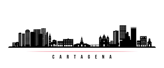 Cartagena skyline horizontal banner. Black and white silhouette of Cartagena, Colombia. Vector template for your design. - obrazy, fototapety, plakaty